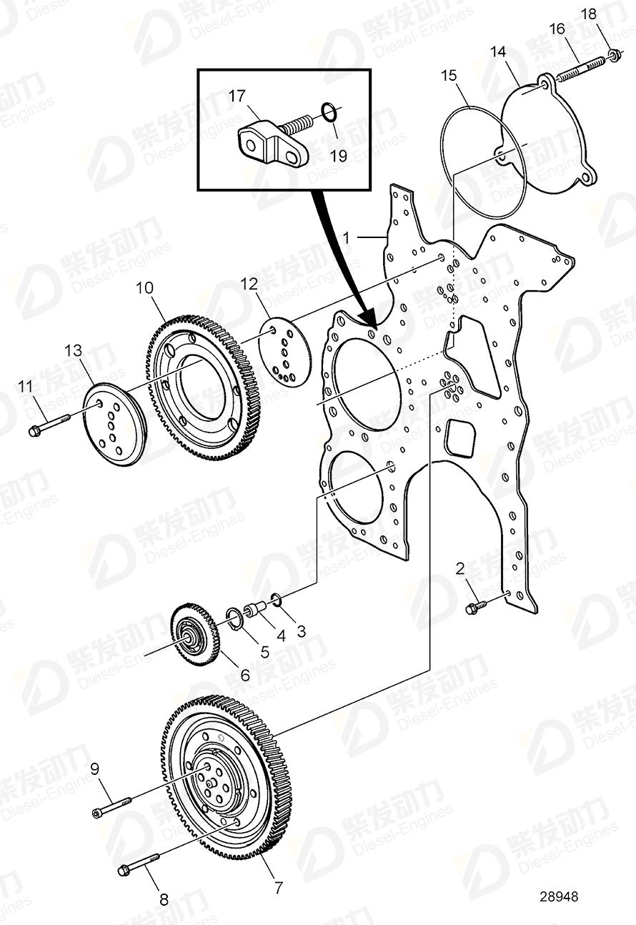 volvo penta Timing gear plate 21892737 Drawing volvo penta Timing gear plate 21892737 Drawing